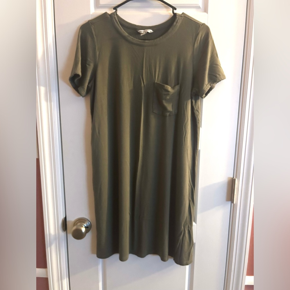 American Eagle Outfitters Olive Green Pocket T-Shirt Dress